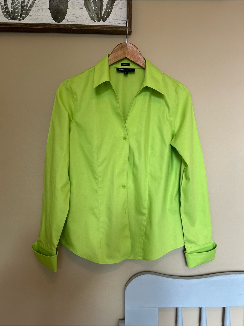 Jones New York Bright Lime Green Collared Shirt